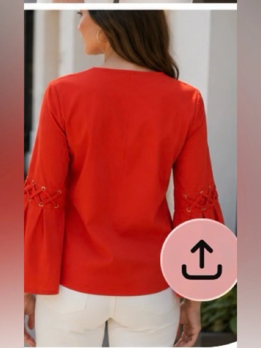 MICHAEL Michael Kors Red Bell Sleeve Grommet Blouse XS Gold Hardware